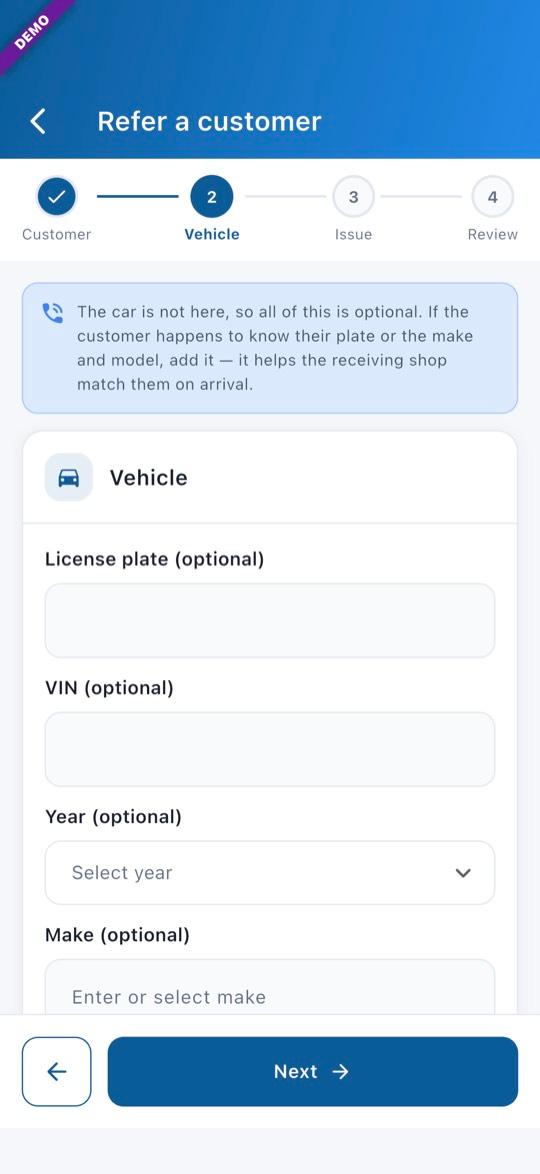 App screen: The vehicle, if they know it